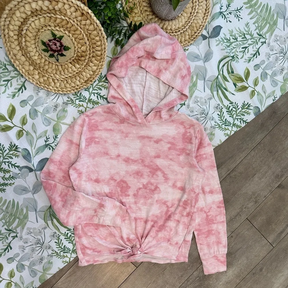 Old Navy Girls Tie Dye Plush Knit Tie Front pullover Hoodie Size Large